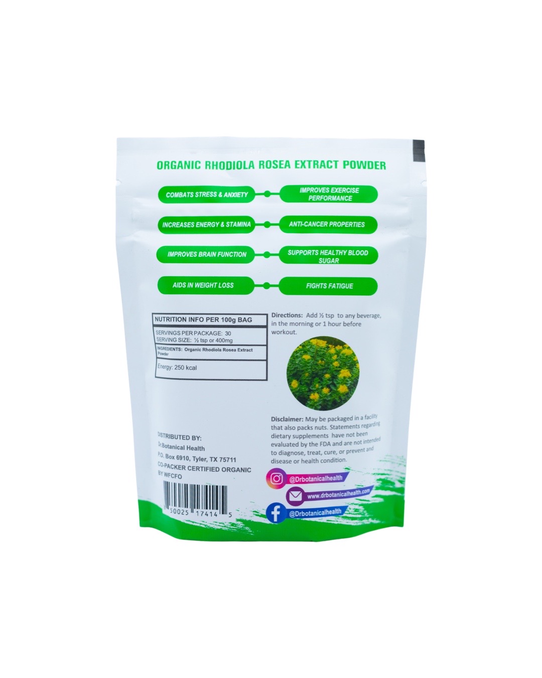 Rhodiola Rosea Extract Powder 100g Dr. Botanical Health