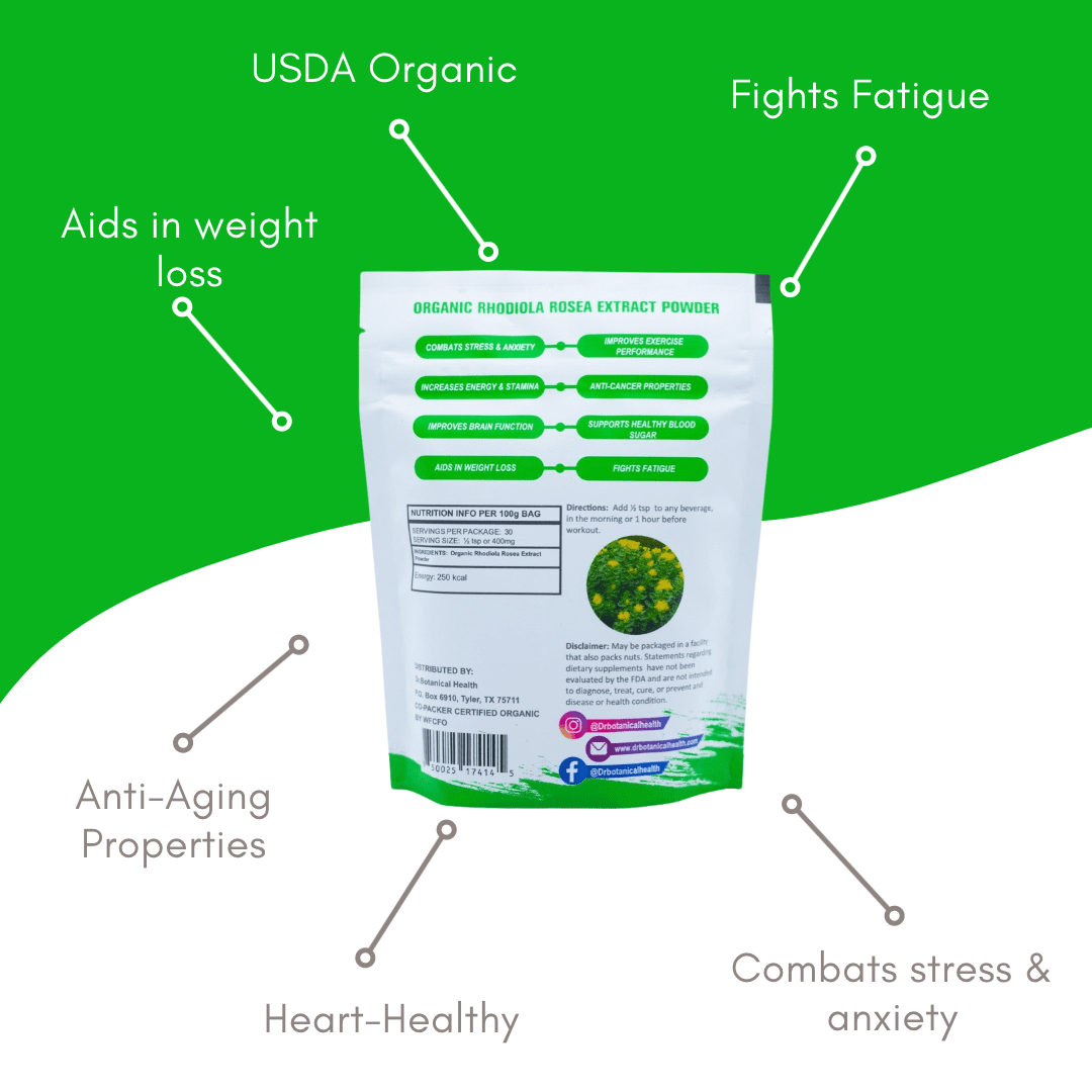 Organic Rhodiola Rosea Powder 100g Dr. Botanical Health